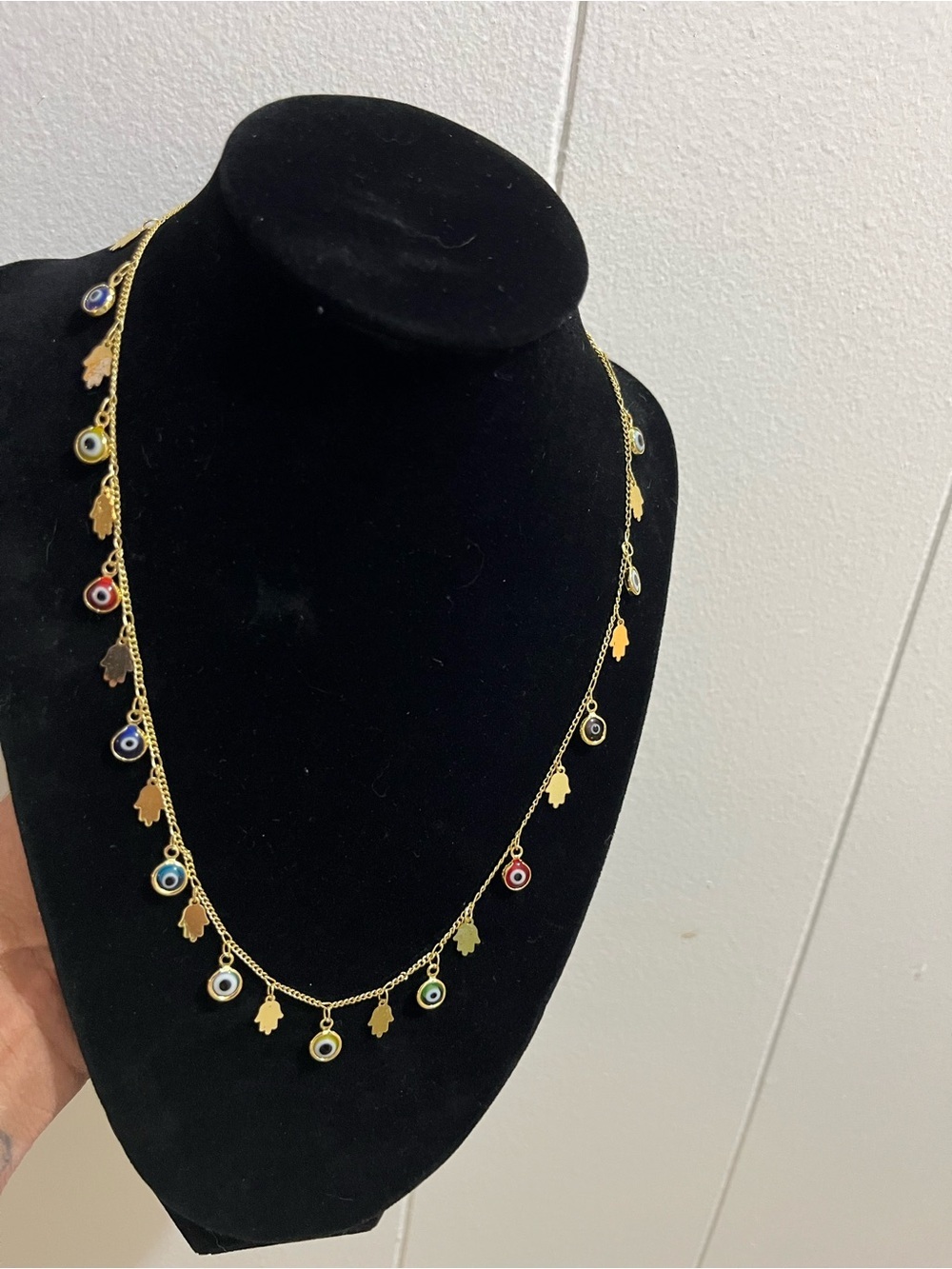 Gold Hamsa and Evil Eye Charm Necklace - Multicolor